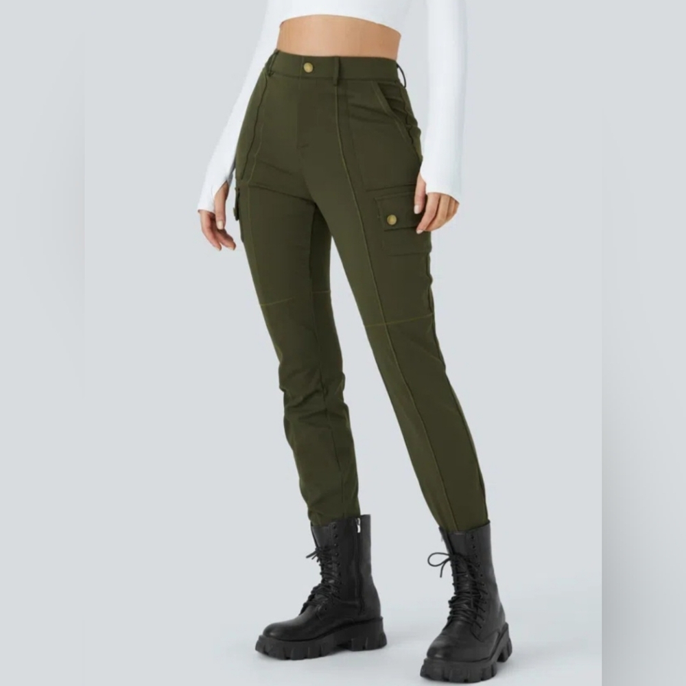 Halara High Waisted Button Zipper Multiple Pockets Solid Skinny Cargo Pants